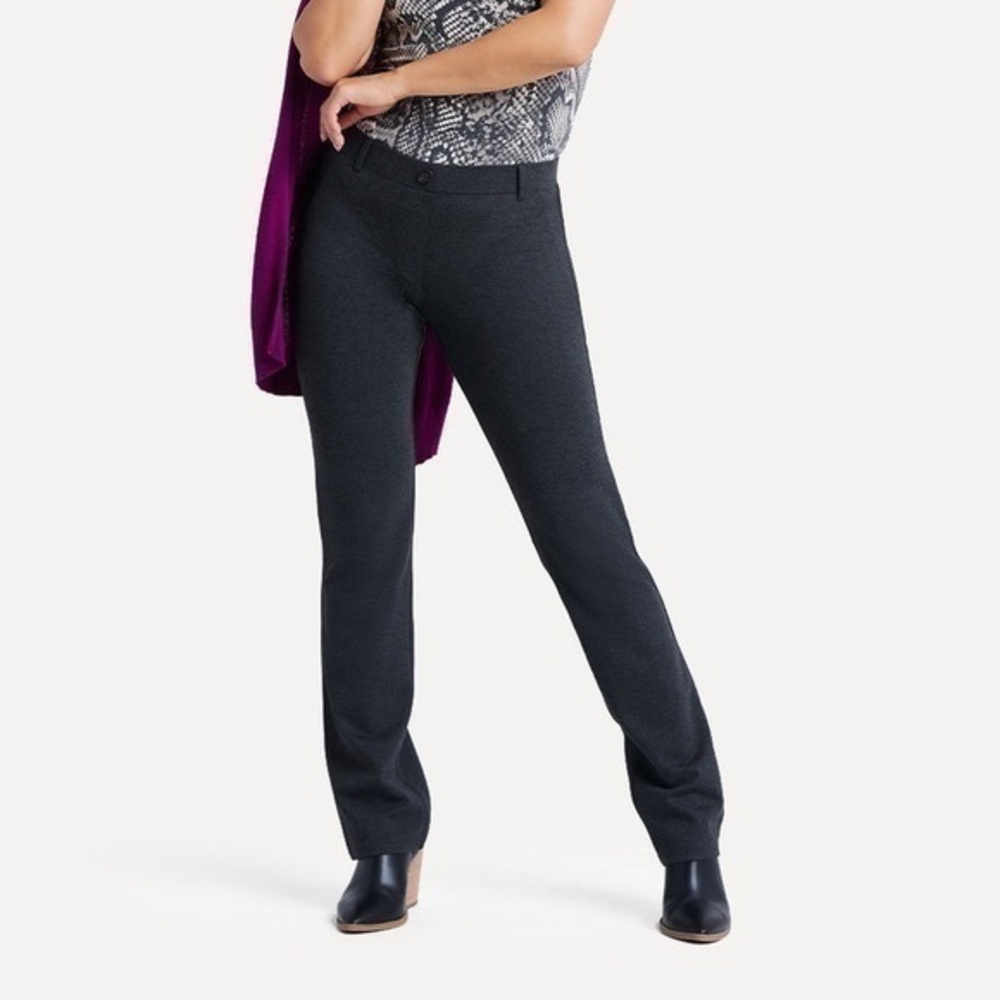 Betabrand Charcoal Straight Leg Dress Pant Yoga Pants Gray Stretch Size Small